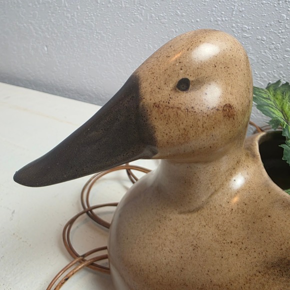 Vintage Ceramic Duck Planter Brown Black Speckled Glaze Rustic Cabin Decor - Picture 2 of 13